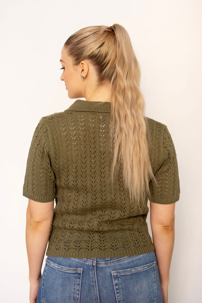 Olive Open Knit Collar Sweater
