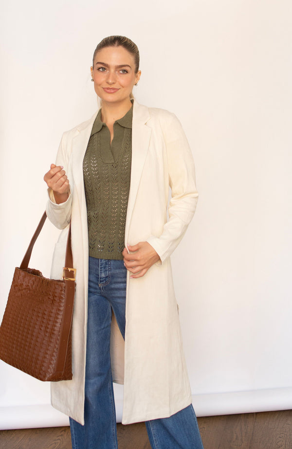 Cream Faux Suede Duster Jacket