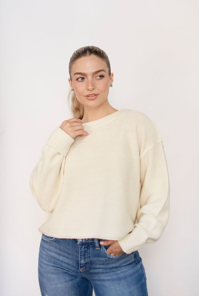 Cream Cropped Oversized Sweater