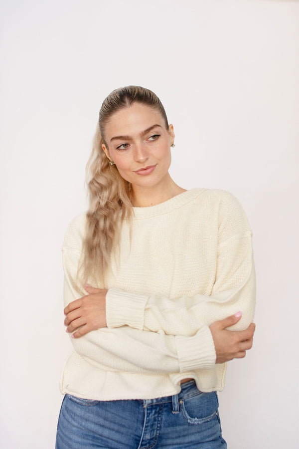 Cream Cropped Oversized Sweater