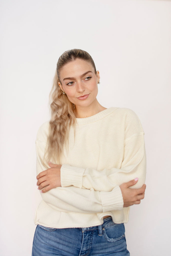 Cream Cropped Oversized Sweater