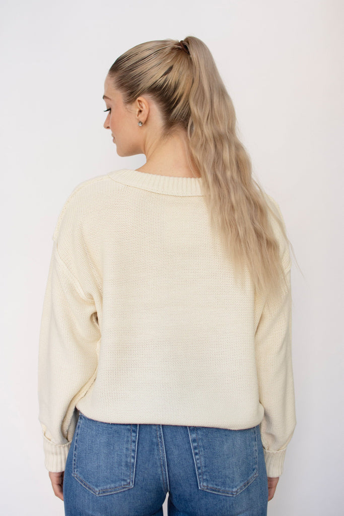 Cream Cropped Oversized Sweater