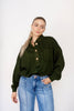 Forest Drop Shoulder Button Placket Collar Knit Top