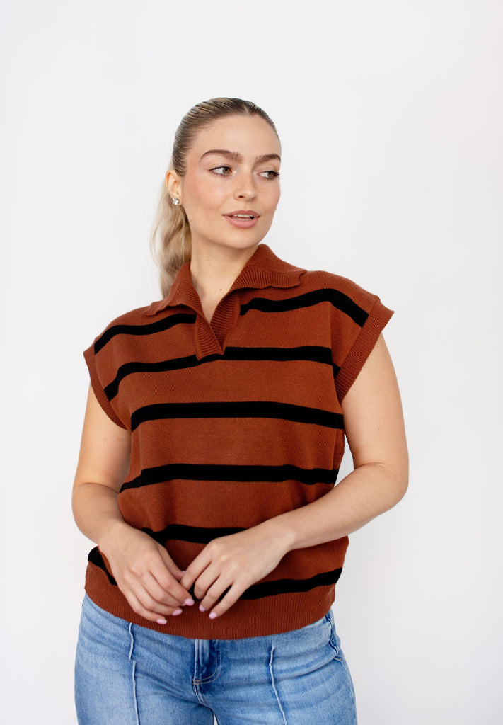 Rust Striped Sweater Top
