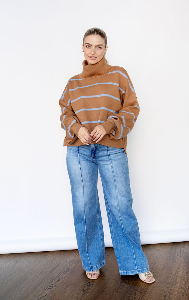 Coco Stripe Relaxed Turtleneck Sweater
