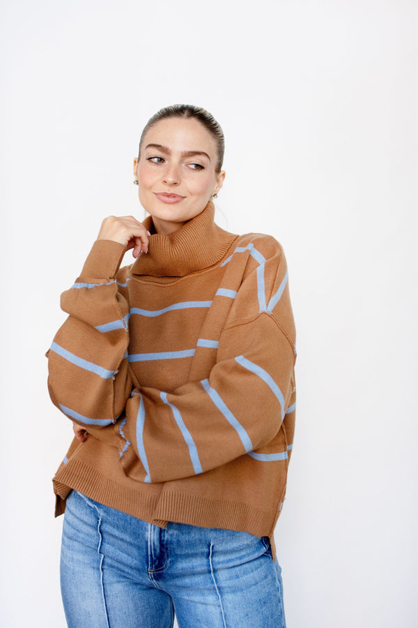 Coco Stripe Relaxed Turtleneck Sweater