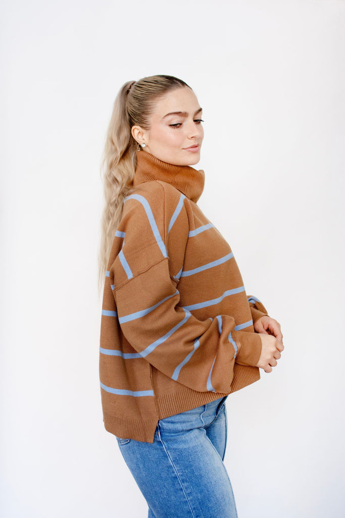 Coco Stripe Relaxed Turtleneck Sweater
