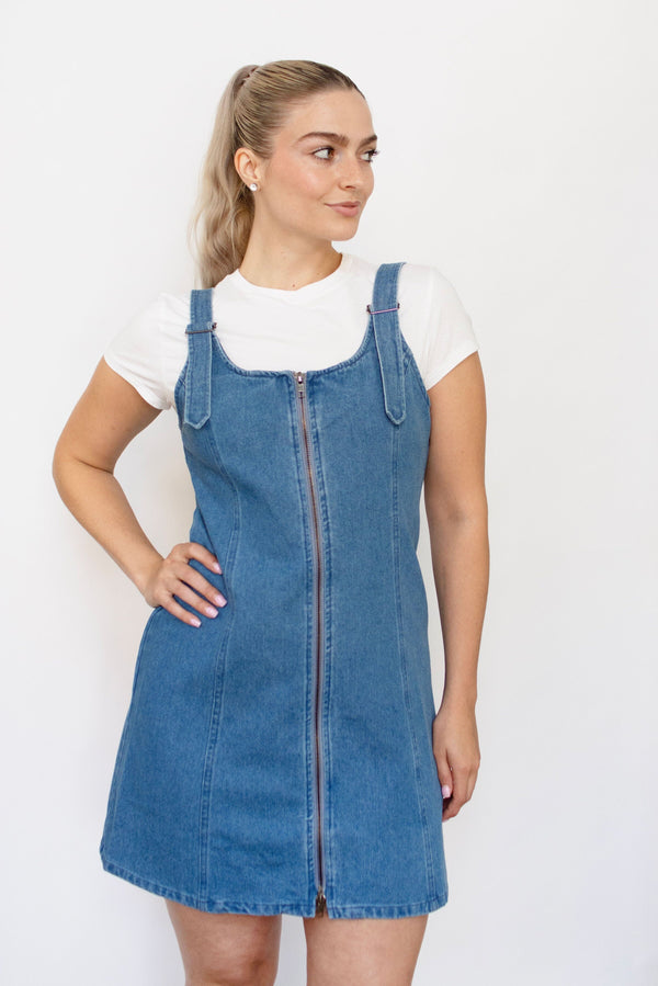 Denim Zipper Front Mini Dress