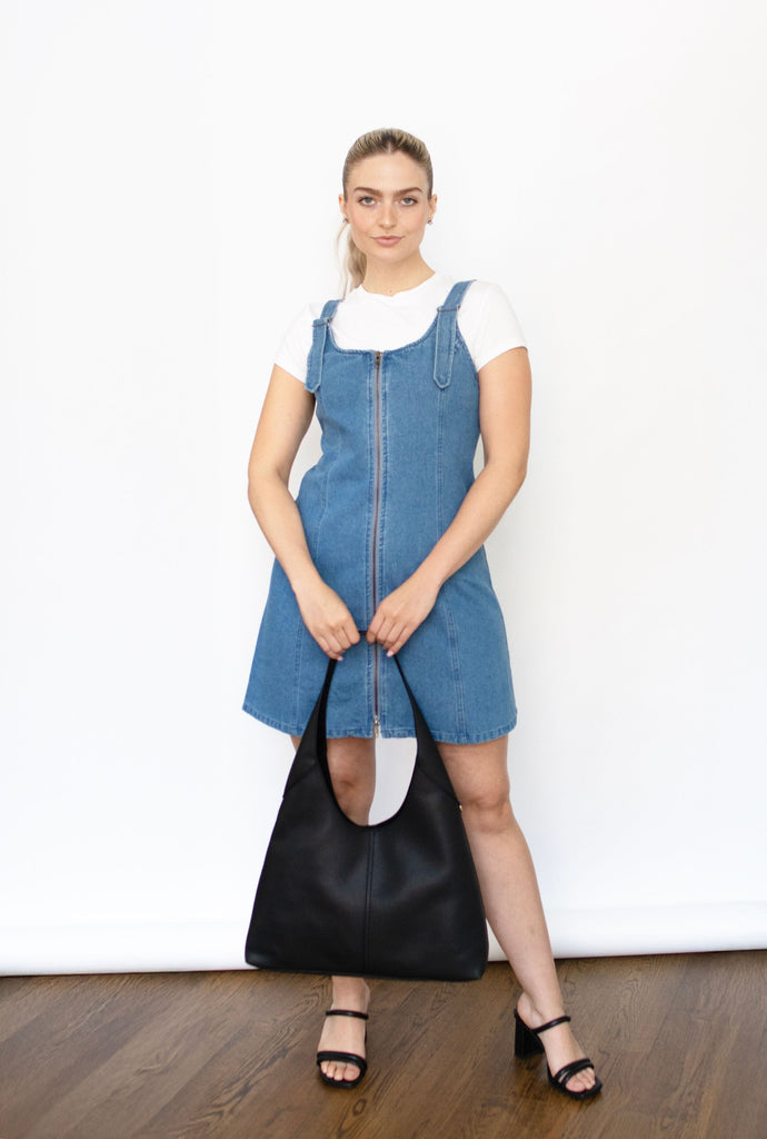 Denim Zipper Front Mini Dress