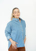 Denim Button Down Ruched Sleeve Shirt