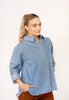 Denim Button Down Ruched Sleeve Shirt