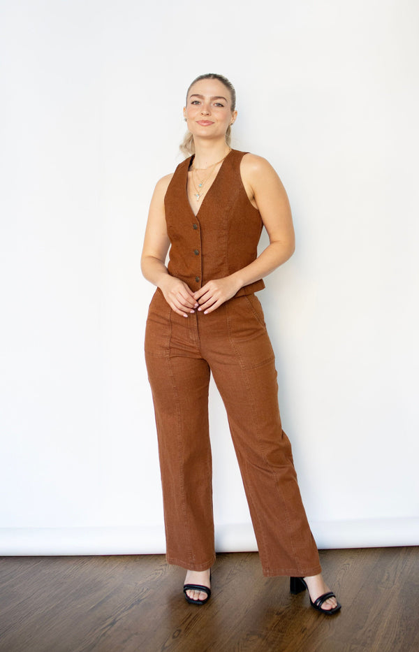 Mocha Washed Cotton Utility Pants