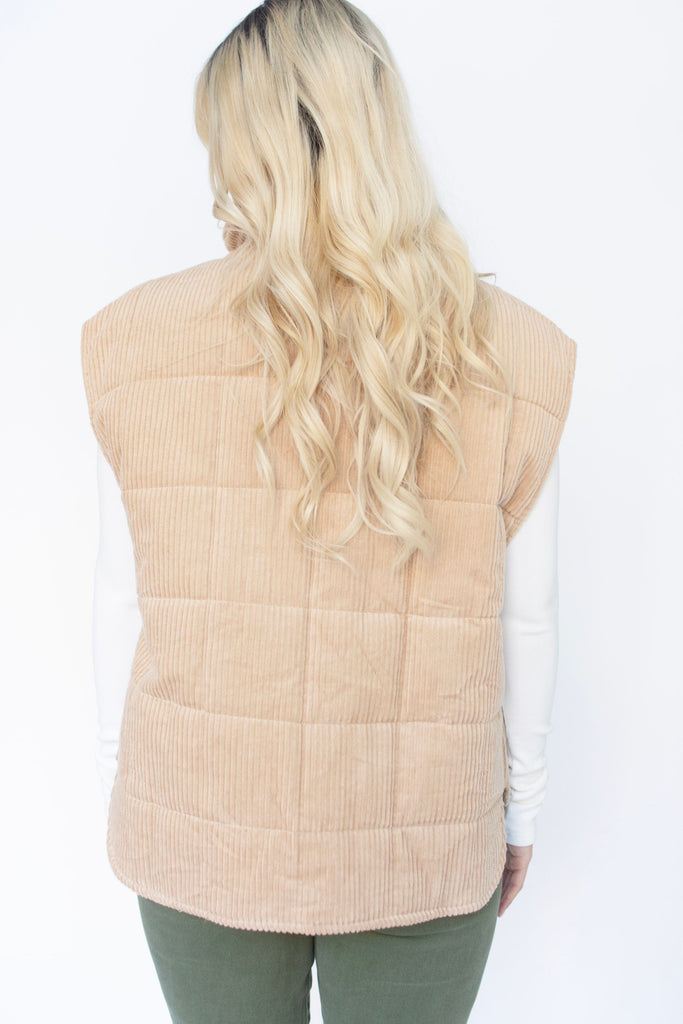 Latte Corduroy Quilted Puffer Vest