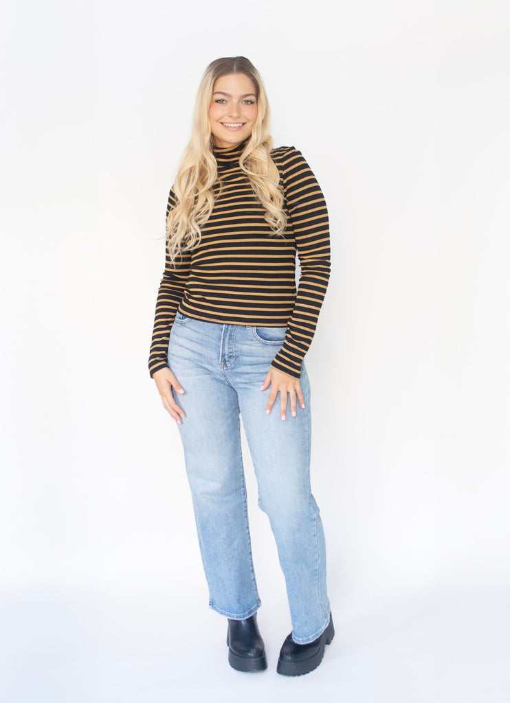 Striped Knit Mock-Neck Top