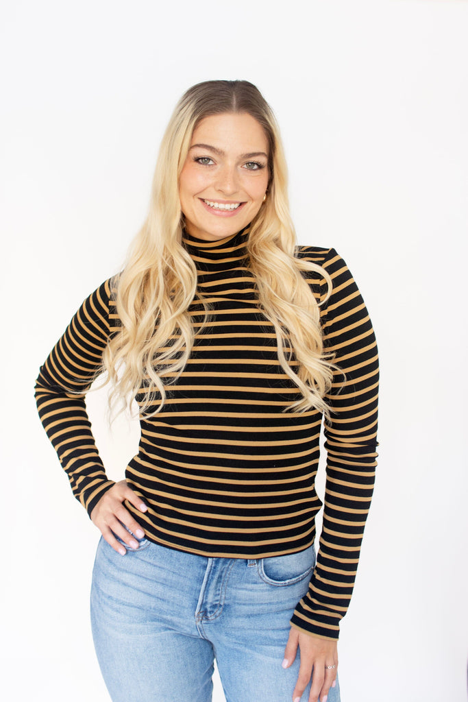 Striped Knit Mock-Neck Top