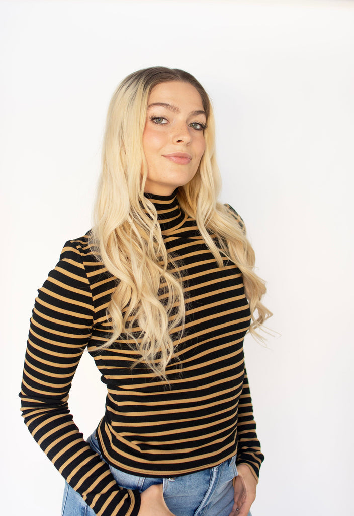 Striped Knit Mock-Neck Top