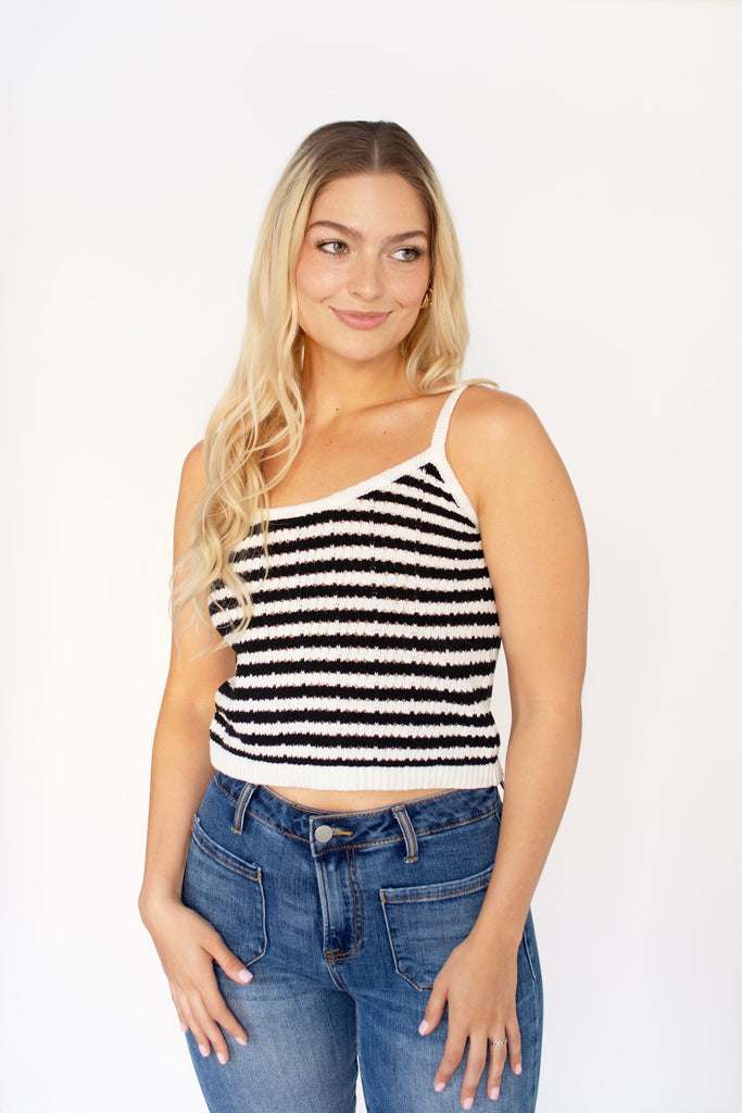 Black Striped Crochet Tank Top