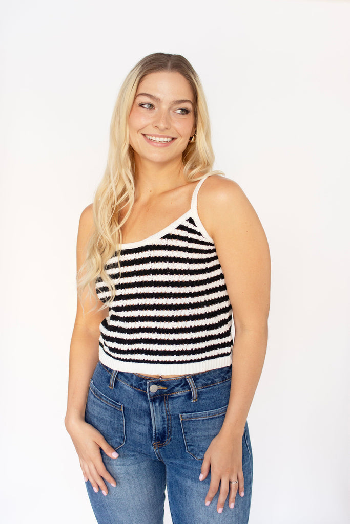 Black Striped Crochet Tank Top