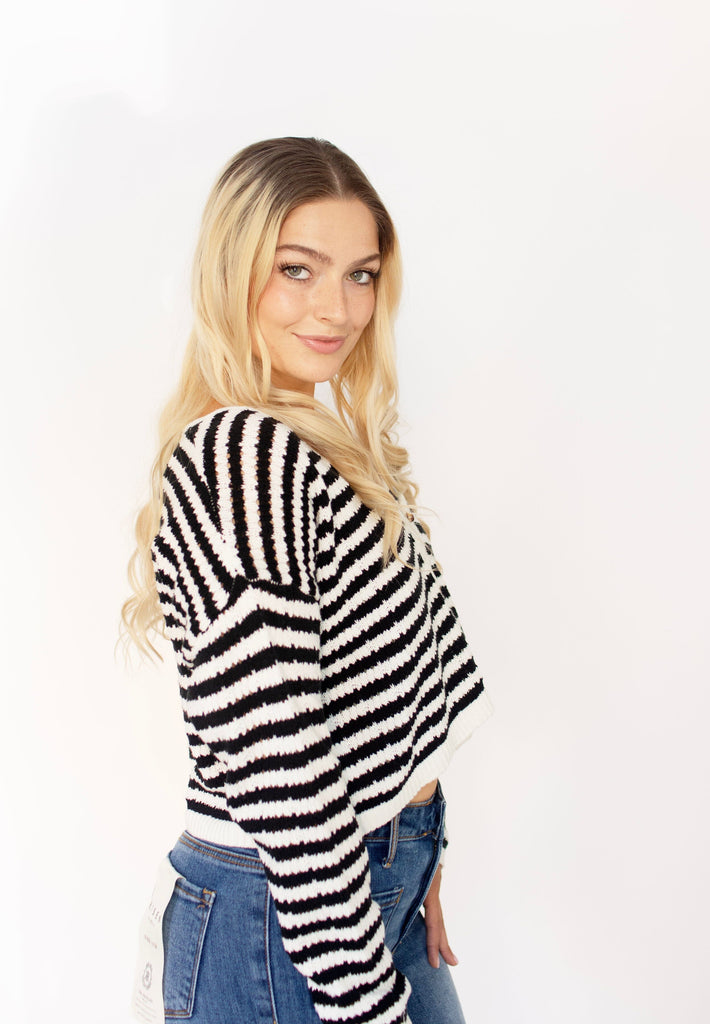 Black Striped Crochet Cardigan