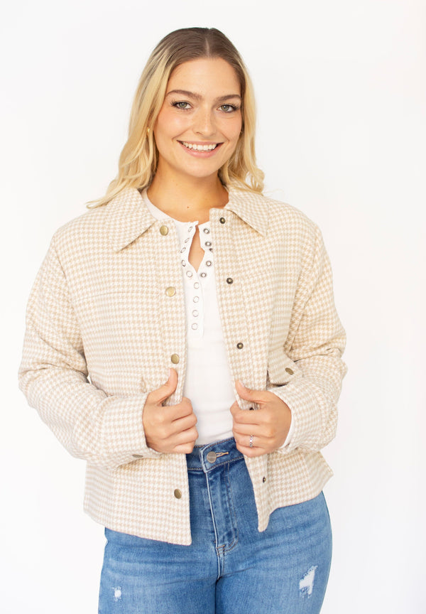 Taupe Mini Houndstooth Crop Jacket