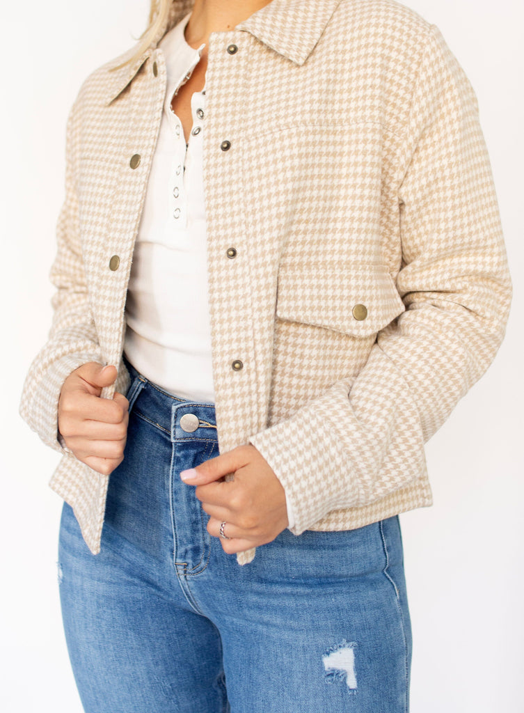 Taupe Mini Houndstooth Crop Jacket