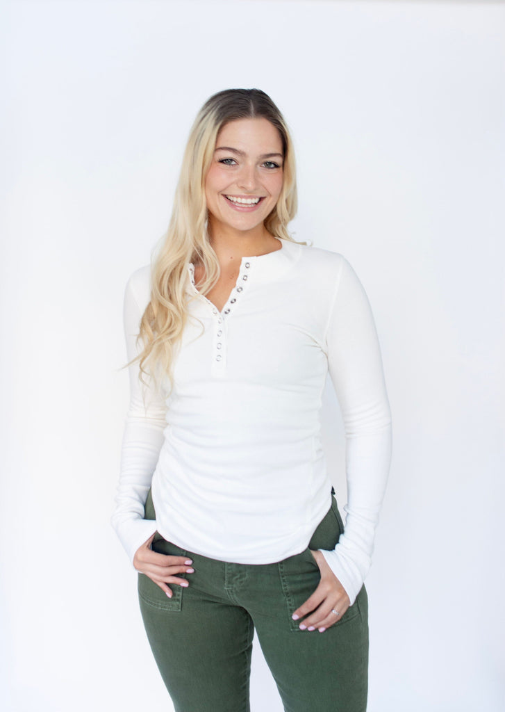 Ivory Ribbed Henley Knit Top