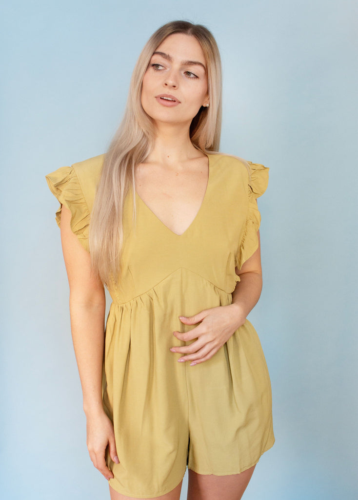 Chartreuse Ruffled Sleeve Romper