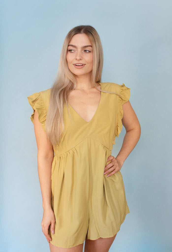 Chartreuse Ruffled Sleeve Romper