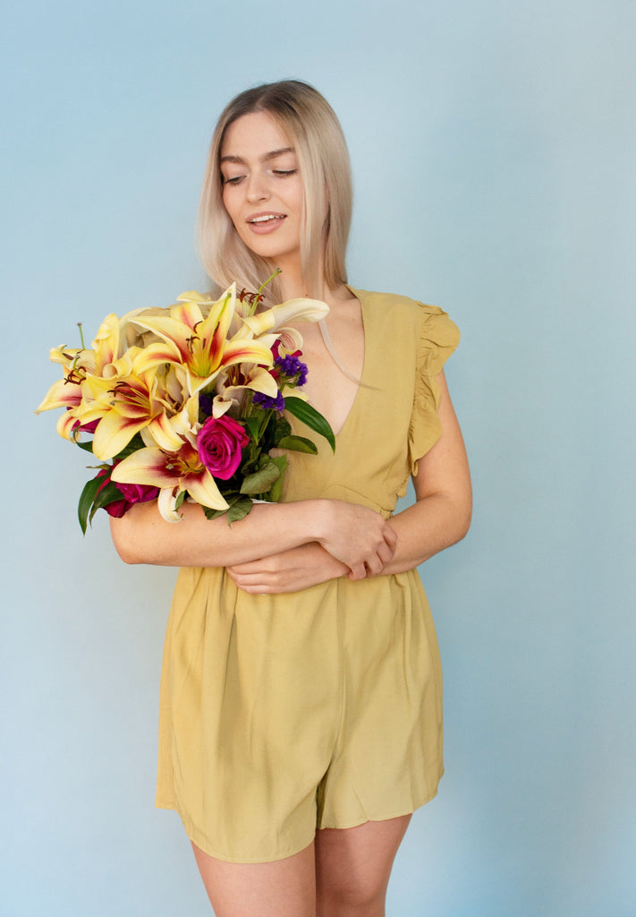 Chartreuse Ruffled Sleeve Romper