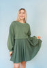 Cactus Green French Terry Pleated Dress