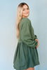 Cactus Green French Terry Pleated Dress