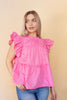 Pink Flutter Sleeve Tiered Woven Top