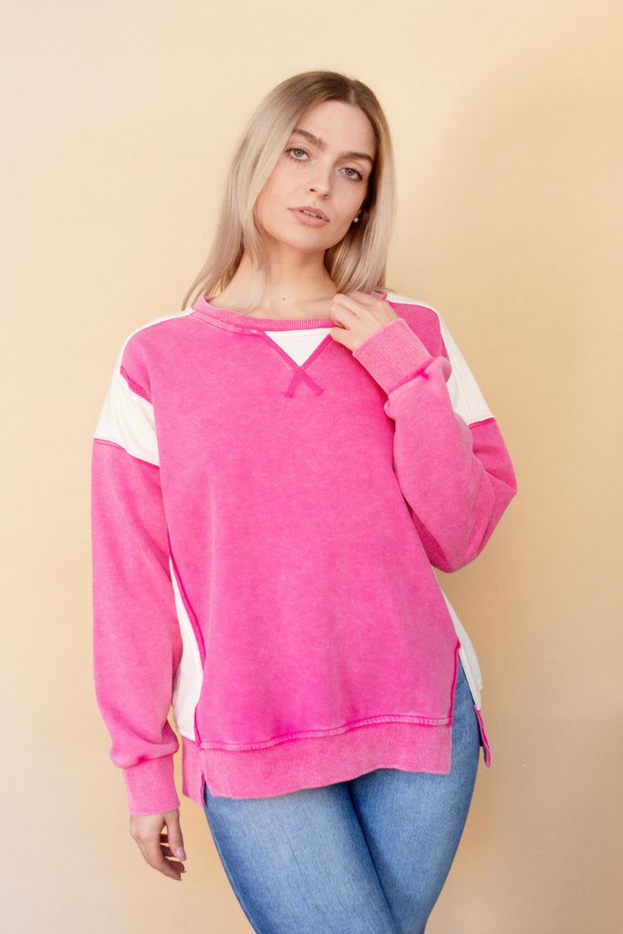 Pink Oversized French Terry Sweatshirt