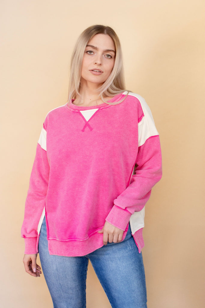 Pink Oversized French Terry Sweatshirt