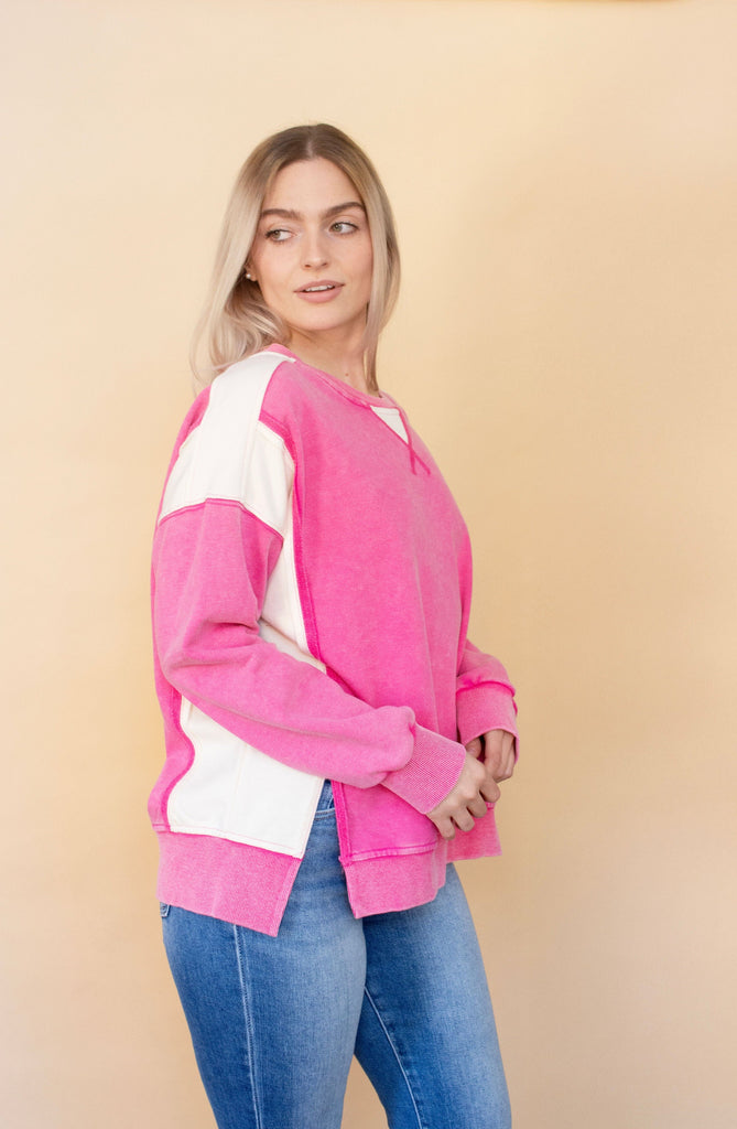 Pink Oversized French Terry Sweatshirt