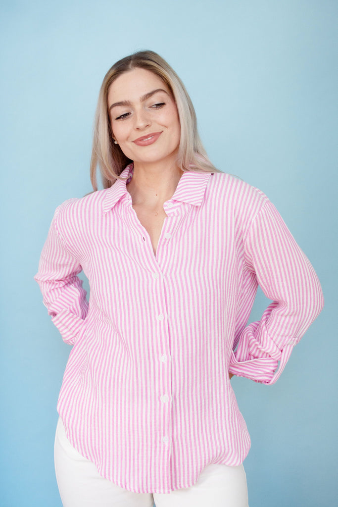 Pink Stripe Oversized Gauze Shirt