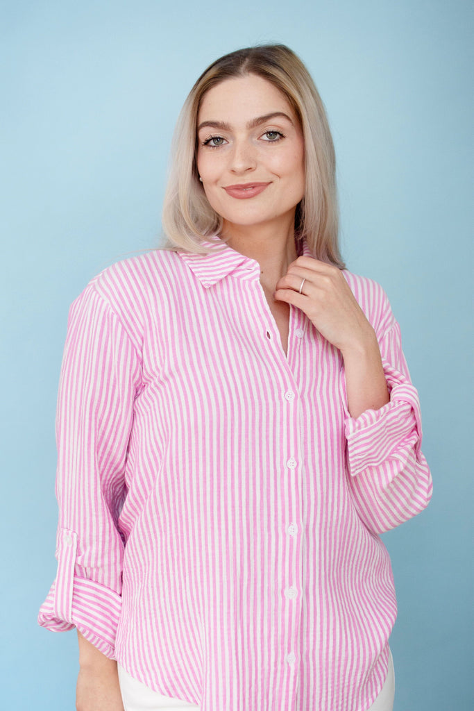 Pink Stripe Oversized Gauze Shirt