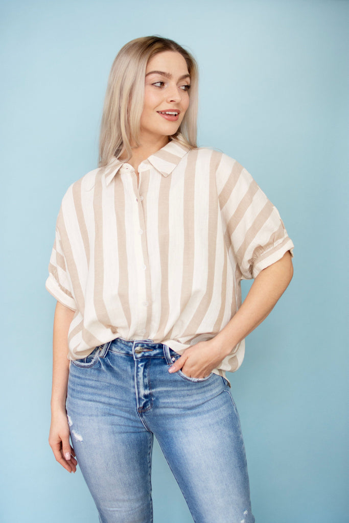 Taupe Stripe Relaxed Shirt