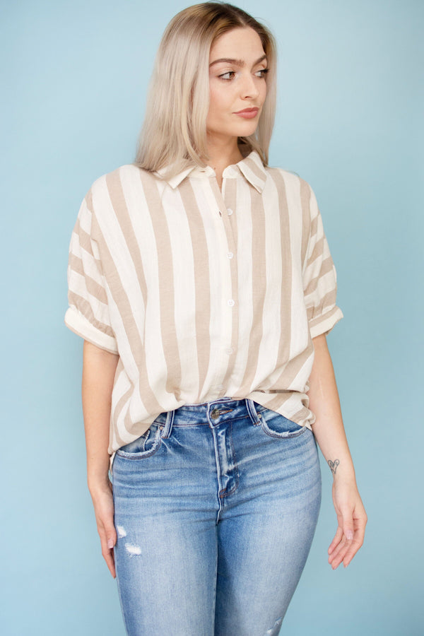 Taupe Stripe Relaxed Shirt