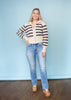 Oat Striped Pointelle Open Knit Sweater Jacket