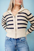 Oat Striped Pointelle Open Knit Sweater Jacket