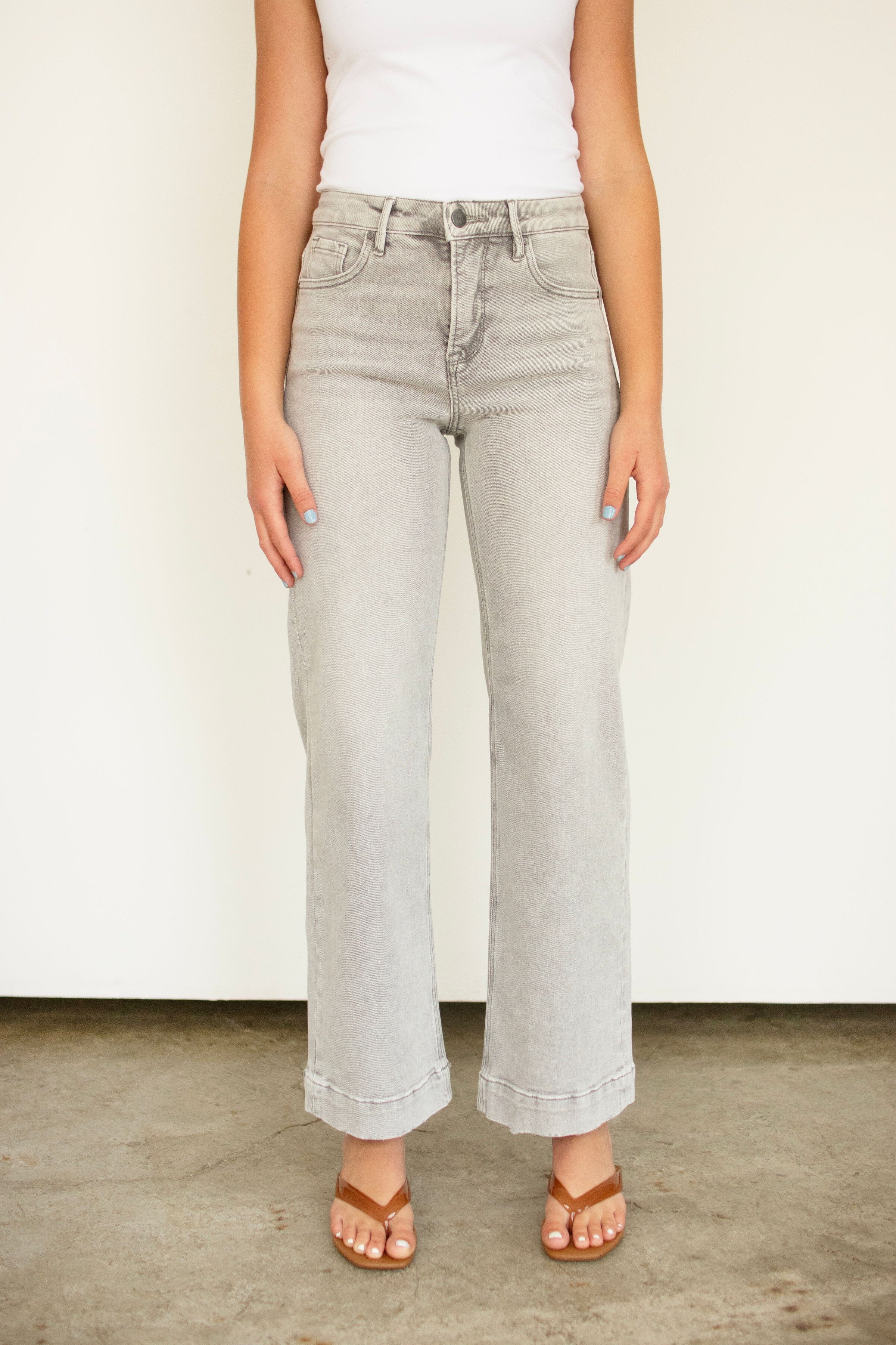 RISEN Sculpt & Stretch Gray High Rise Ankle Wide Leg Jeans - Gray Wash