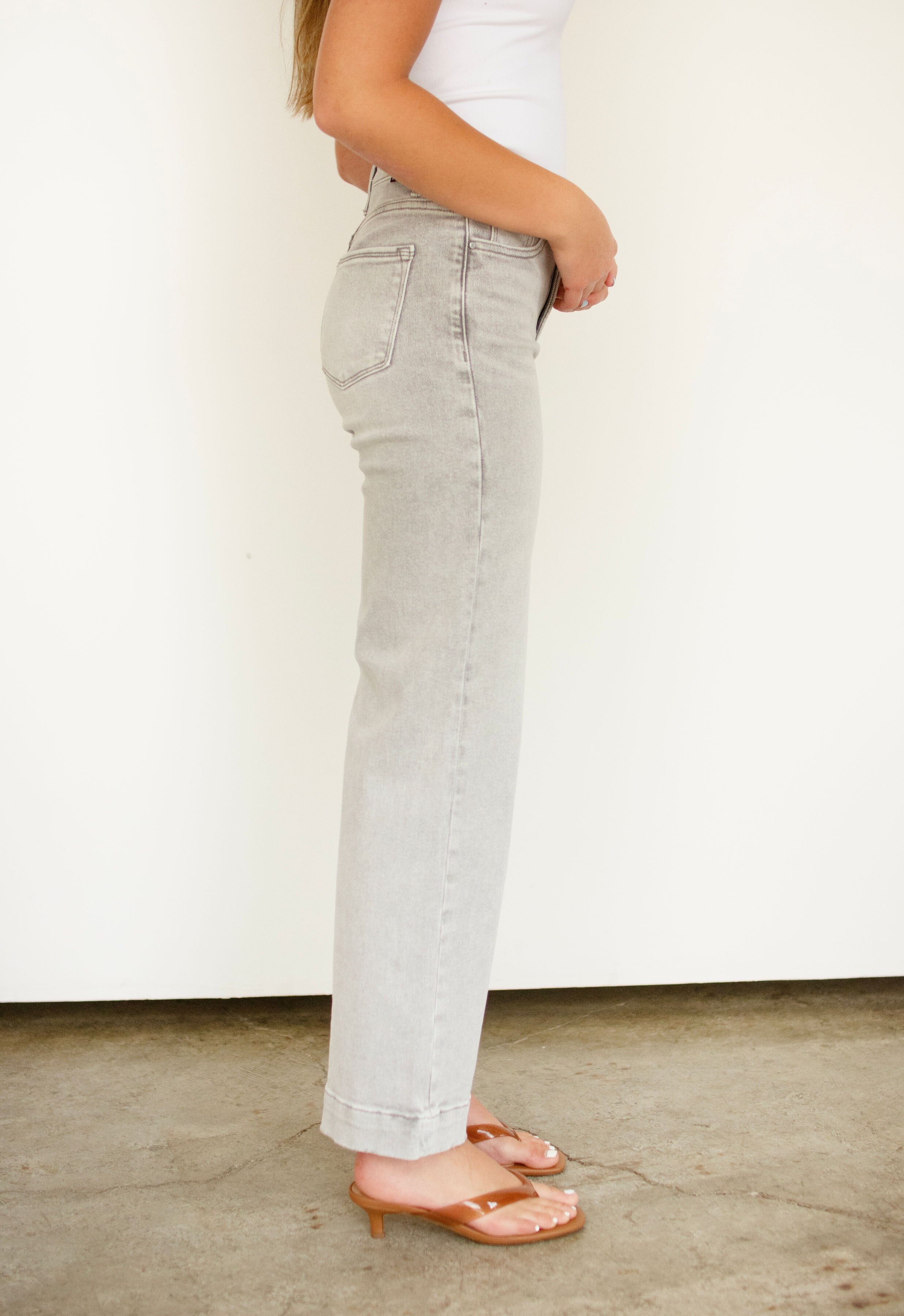 RISEN Sculpt & Stretch Gray High Rise Ankle Wide Leg Jeans - Gray Wash
