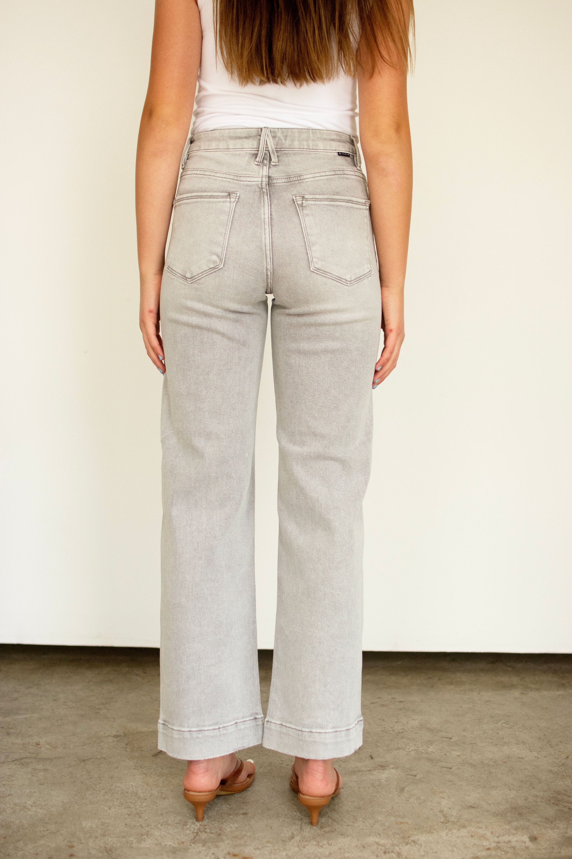 RISEN Sculpt & Stretch Gray High Rise Ankle Wide Leg Jeans - Gray Wash