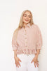 Wine Stripe Ruffle Hem Top