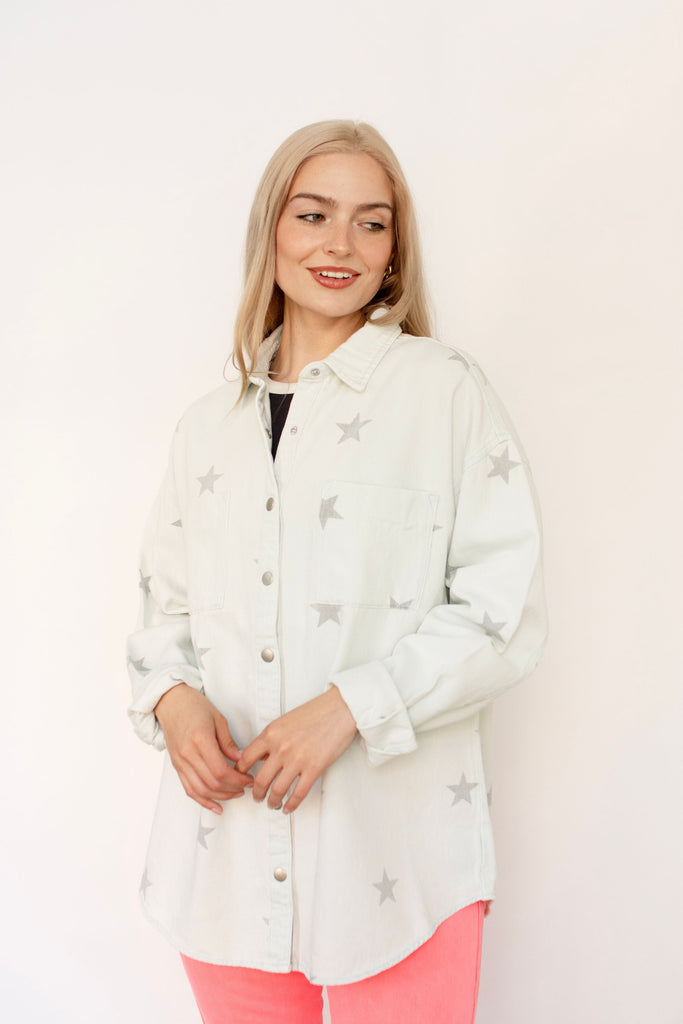 Ice Blue Oversized Star Print Shirt
