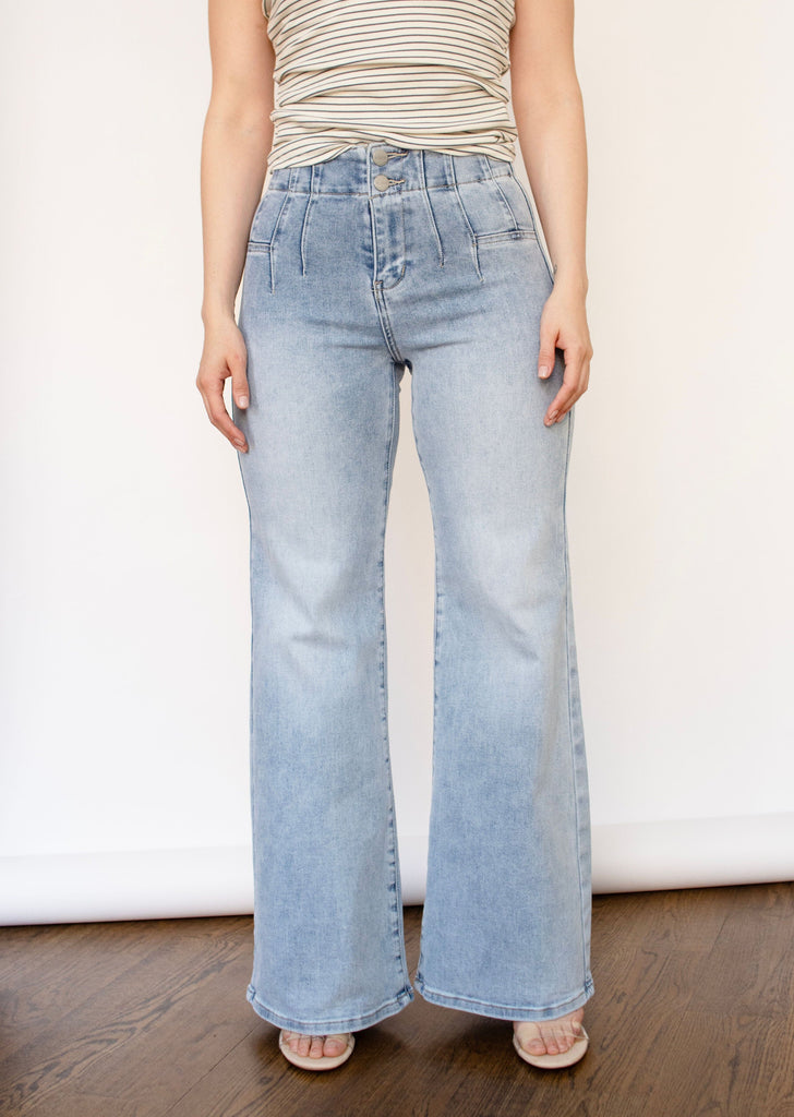 RISEN High Rise Wide Front & Back Dart Waist Jeans