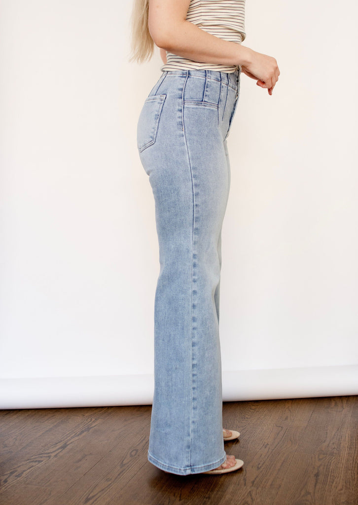 RISEN High Rise Wide Front & Back Dart Waist Jeans