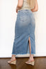 Medium High Rise Frayed Long Pencil Skirt