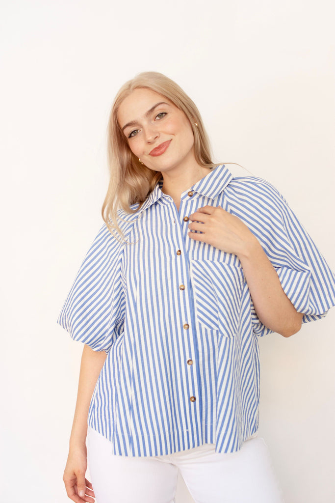 Stripe Bubble Sleeve Top
